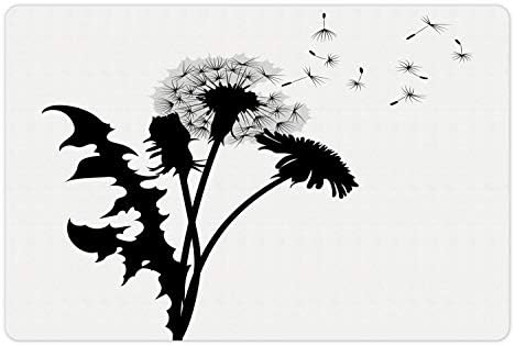 Ambesonne cvijet pet Mat za hranu i vodu, monokromatski ilustracija maslačak i leti na ravnoj pozadini, Neklizajući