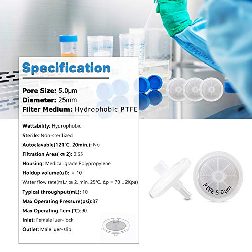 PTFE filteri za šprice [vlaženje :hidrofobni] 25mm prečnik 5.0 µm laboratorijska filtracija veličine pora od strane Allpure Biotechnology