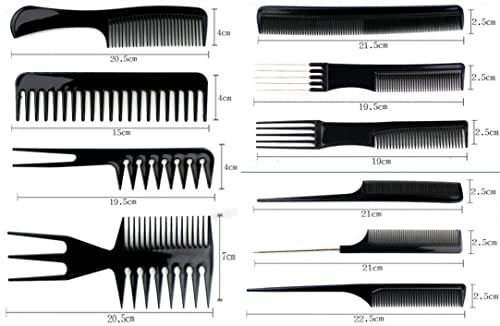 MARS ARK Plastic češljevi za kosu-Početna&Salon Professional styling comb Kit 1pack - 10kom, crn, srednji