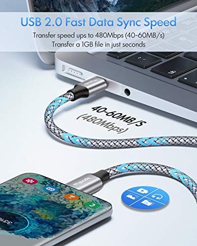[6.6 ft, 3-Pack] USB C na USB C kabl 60W, etguuds Tip C do Tip C kabl za brzo punjenje kompatibilan sa Samsung Galaxy S22 S21 S20 FE S22+ S21+ S20+ Ultra 5G, Napomena 20/10 Ultra 5G, Pixel 6 6A 5a 4 3 XL