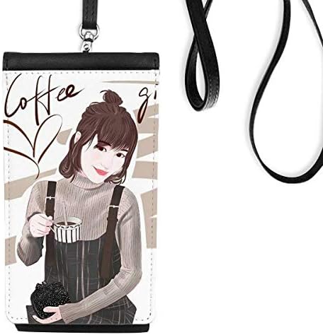 Djevojka za kafu Slika Art Art Design Ilustracija Telefon novčanik torbica Viseće mobilne torbice Crni džep