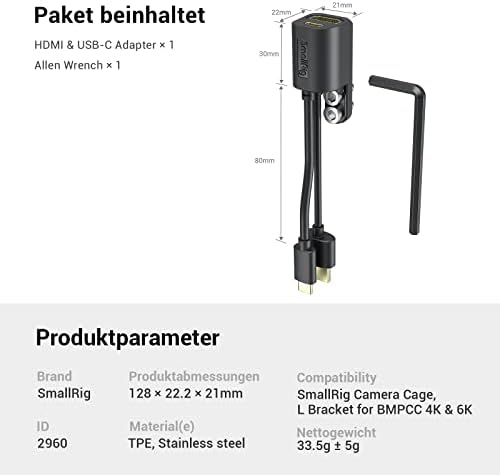 SmallRig USB / Type-C adapter za kabel za ucjenjivanje za BlackMagic Džepno kino kameru za BMPCC 6K / 4K kavez kamere - 2960