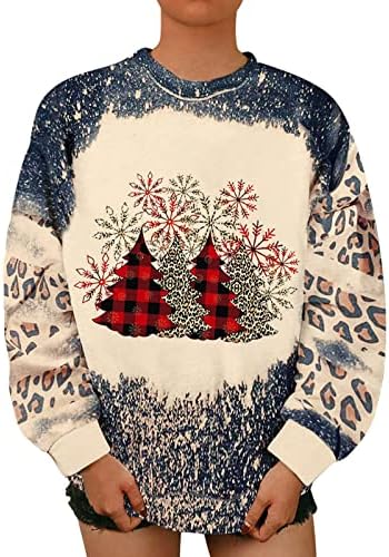 Božićna modna labava dukserica Ženska ležerna pulover s dugim rukavima Crewneck Top Leopard Print Girls Prevelika