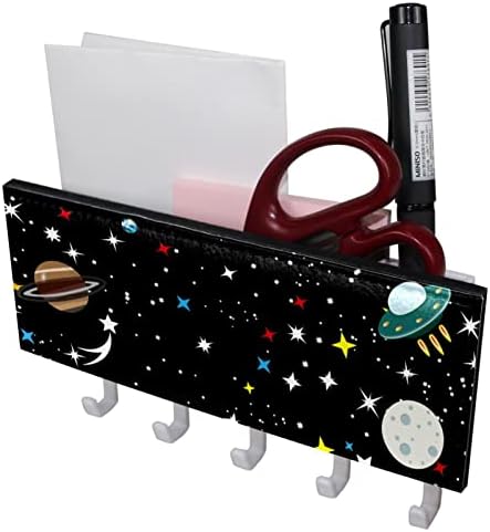 Space Planet Spaceship Rakete Ključ uzorka i držač pošte za zidove - Ključni vješalica sa poštim organizatora i 5 kuka, ljepljivi nosač za dom, ulaska, ulazna vrata, ured, kuhinja