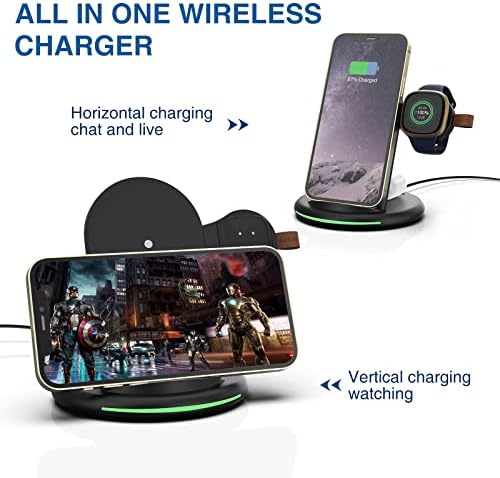 Kojacmur 3 u 1 punjač za fitbit smisla2 / Sense / Fitbit Versa 4/3, bežična stanica za punjenje kompatibilna sa iPhone 12/14 Pro max / 12/11, za Samsung Galaxy S22 + S22, za Airpods Pro / 3