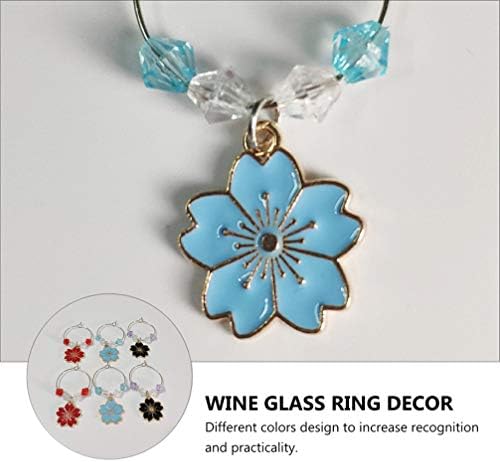 Kesyoo Glass Tumblers 6kom vino staklo prstenovi Metal cvijet vino Beaded čari Swirl staklo markeri oznake za