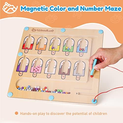 Woodtoe Magnetic Boja i broj Maze, Montessori Wooden Magnet Puzzle Game Board za male, učenje i obrazovanje