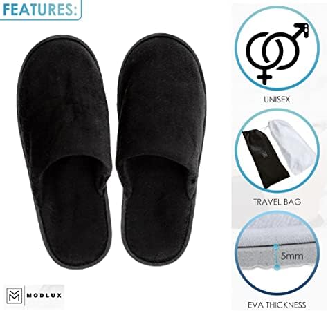 MODLUX Spa papuče - 12 pari pamučnih baršunastih papuča sa zatvorenim vrhom sa putnim torbama – guste, meke, neklizajuće, jednokratne papuče-6 srednjih/6 velikih – Za dom, Hotel ili komercijalnu upotrebu