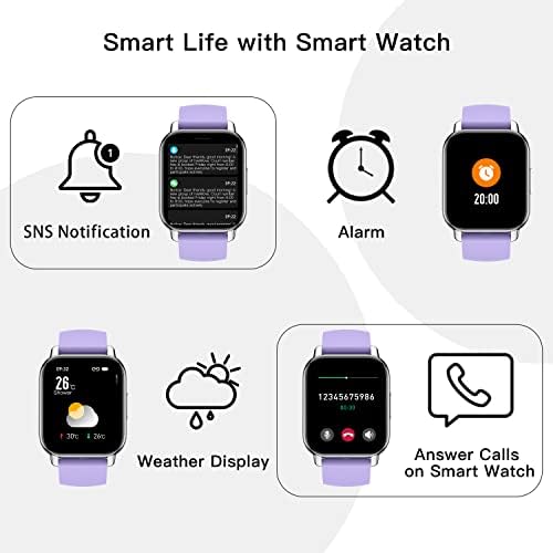 Popglory Smart Watch za žene i muškarce, 1,85 '' Primanje / Pozovite SmartWatch, Fitness Tracker sa krvnim pritiskom / SpO2 / Monitor za otkucaje srca, Fitness Watch sa 4 trake za IOS i Android telefone