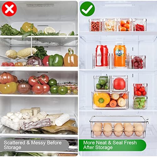 Organizator frižidera sa 8 pakovanja sa držačem za jaja, kante za Organizator frižidera koje se mogu slagati sa poklopcima, kontejneri za skladištenje frižidera, kanta za ostavu bez BPA, prozirna posuda za hranu za voće, povrće, piće