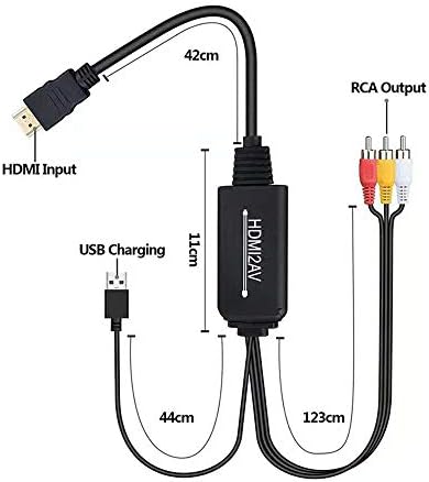 Lapetus HDMI to RCA pričvršćeni adapter za pretvarač, 1080p HDMI to AV 3RCA CVBS Composite video audio nosači