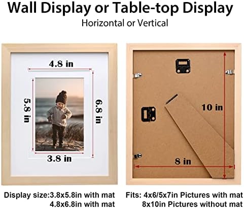 Kinlink 8x10 okvir za naravni drveni okvir sa akrilnim pleksiglasom za slike 4x6 / 5x7 sa prostirkom ili