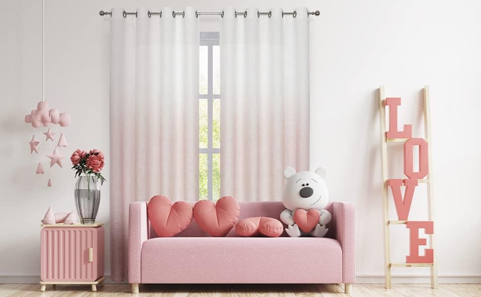 WEST LAKE Pink Ombre posteljina zavjese za spavaću sobu 63 inča krema bijela i roze gradijent ogrnuti