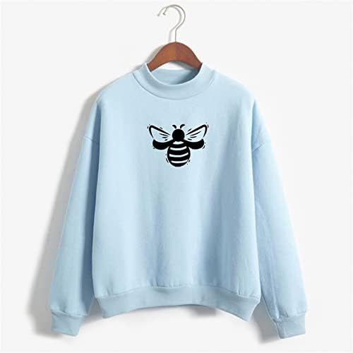 OPLXuo Womens Slatka pčela grafička ispis Duks modne ležerne košulje dugih rukava rugajući izrez čvrsti pulover za teen djevojke
