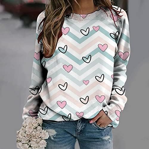 OPLXUO Love Heart Grafički duks za žene za Valentinovo pulover teas dugih rukava tiskane majice za bluze