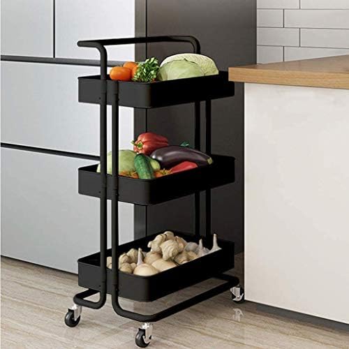 QFFL kuhinjske police 3-tier Kuhinjska kolica za skladištenje ugljika sa ručkom i kotačima za 360 ° za