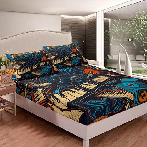 Muzička tema opremljena ploča u punoj veličini, posteljina za gitaru na klavijaturi mikrofon pokrivač