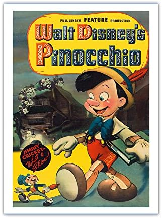 Pacifica Island Art Walt Disney Pinocchio-sa Cvrčkom Jiminy - poster za Vintage Film c. 1940-8in x 12in Vintage metalni Limeni znak