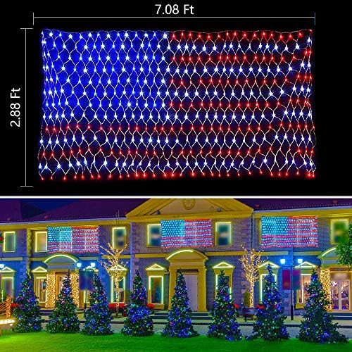 Američka napredna svjetla za zastavu, 420 LED solarna žica, vodootporna LED zastava Neto svjetlost Sjedinjenih Država za dvorište, vrtni ukras, festival, odmor, zabavni ukras, božićne ukrase
