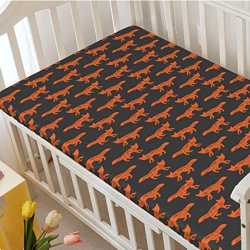 The Fox Teme Opremljeni mini kreveti, prenosivi mini krevetići listovi mekani mali madrac ploča postavljena-sjajna za dječak ili djevojčicu ili vrtić, 24 x38, ugljen siva narandžasta