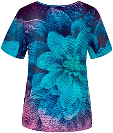 3D cvjetni tiskani vrhovi za žene Vintage Ljetni casual vrhovi kratki rukav V izrez labavi tees boho tunika bluza majica