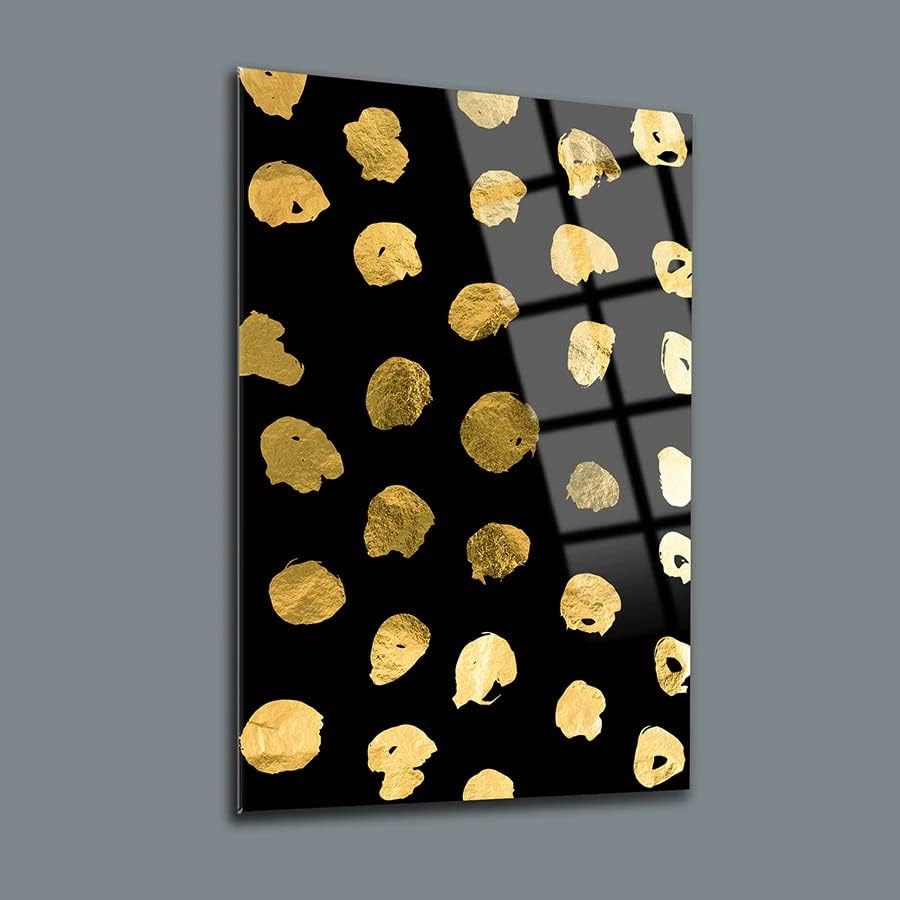 DEKADRON zlatni i crni Set od 3 zidnog dekora, Umjetnost staklenog zida, plutajuća ploča od kaljenog stakla