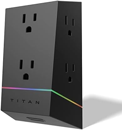 Titan 6-outlet za zaštitni trake, LED lagana traka sa punim spektrom u boji, kompatibilan sa električnim igrama za igre, laptop, računarsko podešavanje, PS4, PS5, Xbox, crna, 57365