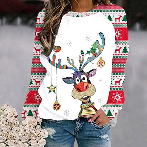 Božićna dukserica za žene Slatka jelena Print casual labav dugih rukava Crewneck Pulover Tops Xmas džemper Tee