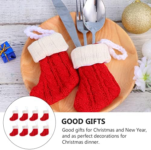 8kom Mini Božić čarapa pribor za jelo držači posuđa kašika viljuška torbe Božić srebrni držač Candy torbica torba pletenje čarape viseći ukras za stol Drvo Decor Red