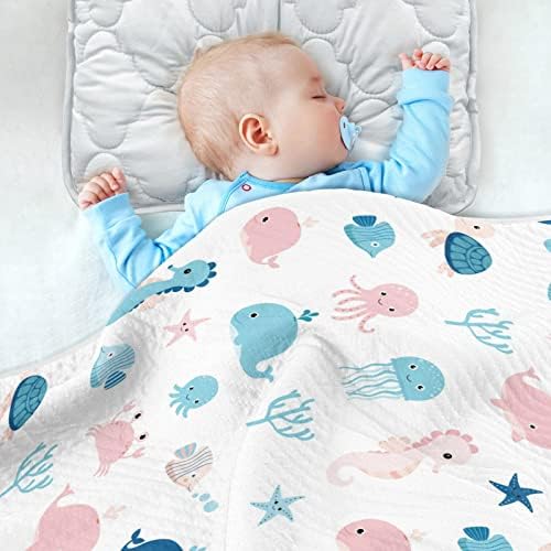 Sjajno pokriće slatko more pamučno pokrivač za dojenčad, primanje pokrivača, lagana mekana prekrivačica za krevetić, kolica, raketa, 30x40 u
