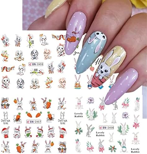 Bunny naljepnice za umjetnost noktiju Uskršnje naljepnice za prijenos vode naljepnice za nokte Crtić slatki zec 3D samoljepljivi dizajn za djecu žene Nail Art dekoracija zalihe omotači za akrilne nokte