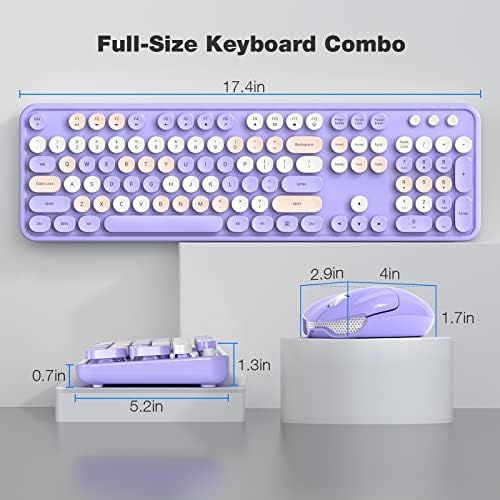 Bežični miš za tastaturu Combo-GEEZER Deep Purple šarena tastatura pune veličine 104 tastera - USB 2.4 G prijemnik Plug Play sa okruglim tastaturama za pisaće mašine, za Windows, PC, Laptop, Desktop