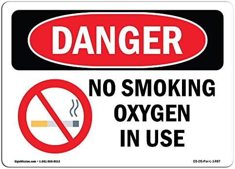OSHA znak opasnosti - bez pušenja kisik u upotrebi | Decal | Zaštitite svoje poslovanje, gradilište, skladište i trgovina | Napravljeno u sad
