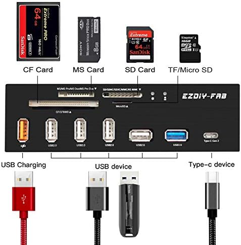 EZDIY-FAB PC prednji panel Interni čitač kartica USB HUB, USB 3.1 Gen2 Type-C Port, USB 3.0 podrška SD MS XD