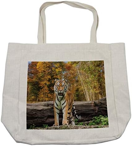 Ambesonne Savannah torba za kupovinu, Tigar u šumi stoji i gleda u sliku staništa zvijeri