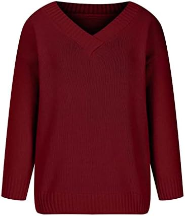 V izrez pletene džemper za žene za žene Ležerne prilike sa dugim rukavima, labavi skakač Osnovni jednostavni džemperi tunika Pulover