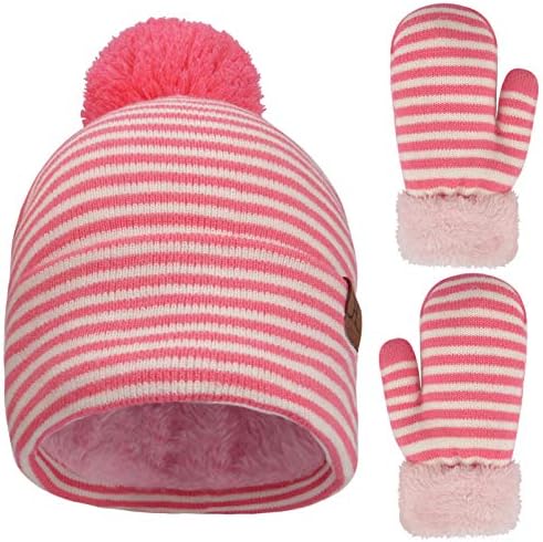 Zimska toddler Pom Beanie šešir i rukavice za rukavice postavljene toplom pletenom runom obloženom za