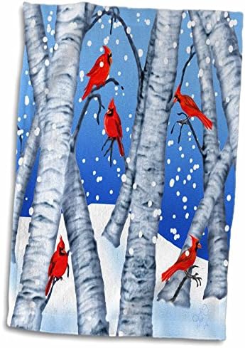 3D Rose Digital Art kardinalne ptice sjede u breze u zimskom ručniku za ruke, 15 x 22, višebojni