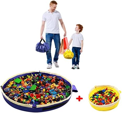 Torba za čuvanje igračaka pomoću vezice za Lego - Play Mat Bag kontejner za čuvanje igračaka za djecu sa poklopcem limenka kao poklon（2kom = Velika plava + Mini žuta）