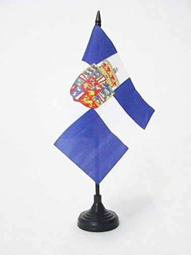 AZ zastava Royal Standard Grčke 1936-1967 zastava stola 5 '' x 5 '' - grčka kišarna stola zastava 15 x 15 cm - crna plastična stick i baza
