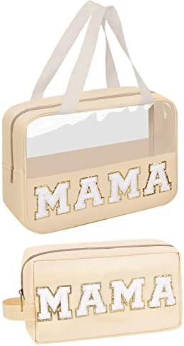 Chenille Patches Clear Mama kozmetička torba, velika PVC i najlon preppy šminka patentna torbica sa