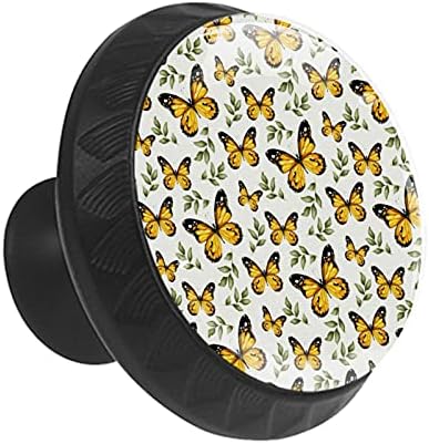 12 komada Žuti leptiri stakleni gumbi za Komode, 1,37 x 1,10 u okruglim kuhinjskim ormarićima za dječiju