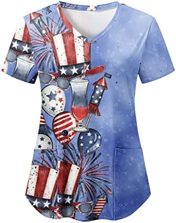Košulje od 4. jula za žene Američka zastava Ljetni kratki rukav V Ret ties sa 2 džepa Bluze za odmor Ležerne