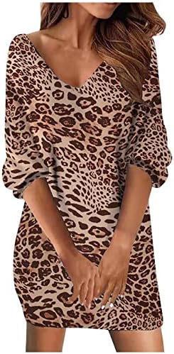Fragarn boho haljina za žene 2022. ljetni casual pola rukava Leopard Print midi haljina stilsko V izrez Loose Fit Short haljina