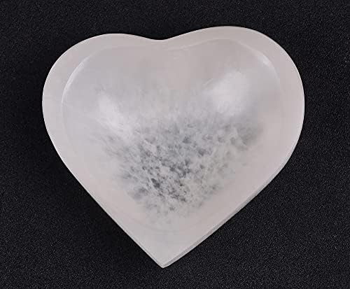 Amoystone Prirodni selenite posuda za srce u obliku srca za kristale 4-4.7 za reiki ljekovito