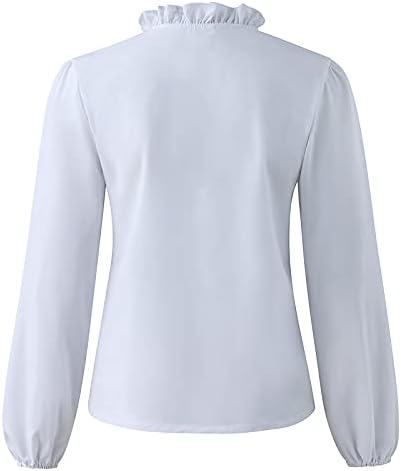Žene Elegantni vrhovi Ruckel V izrez fenjer dugih rukava majice Majice Solidne modne bluze 2023 Proljetna