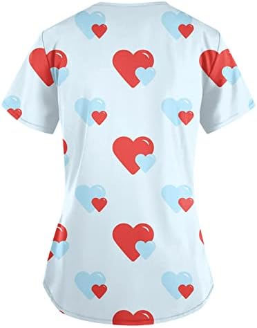 Ženski plus veličina vrhovi V-izrez Fun T majice Radna odjeća Valentinovo za Valentinovo Print TOPS Plus veličine vrhova sa džepovima