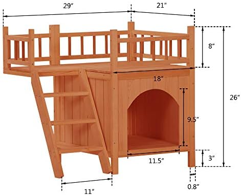 Kućica za kućne ljubimce, drvena skloništa za mačke sa stepenicama, balkonski krevet za unutrašnju i vanjsku upotrebu, drvena kuća za mačke narandžasto crvena