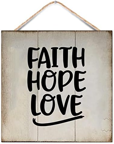 Vintage 16x16in Wood Paleta Porodična ponuda Christian kaže Faith Hope Love Bible Verse Drvena zidna viseća