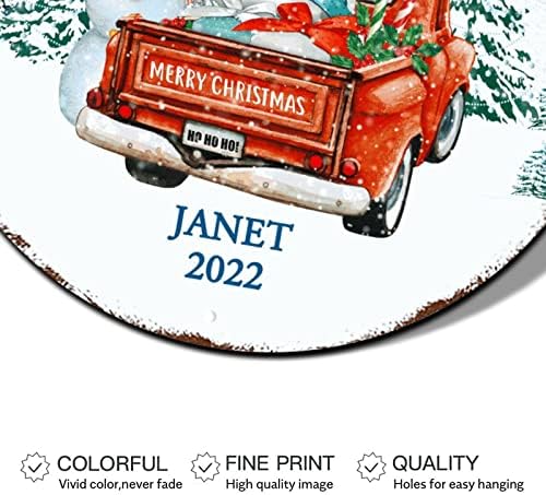 Božićni okrugli limenki znak prvi božićni umirovljeni po mjeri crveni kamion zimski scena okrugli